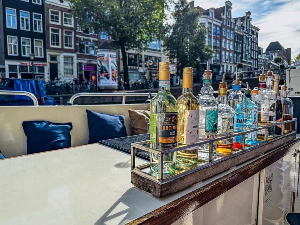 Drink Options on a Friends Canal Cruise Tour in Amsterdam