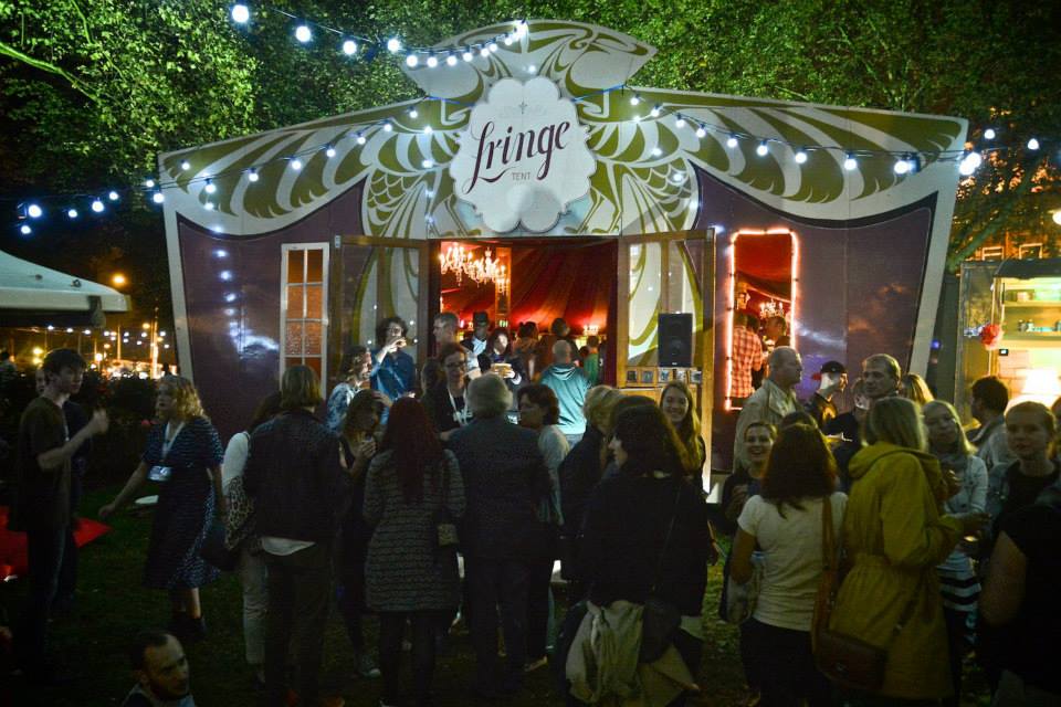 Crowd at night during the Amsterdam Fringe Festival 