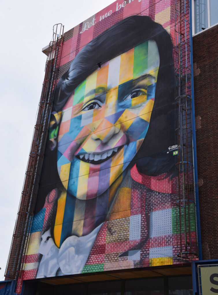 Mural of Anne Frank by Eduardo Kobra titled "Let Me Be Myself" at NDSM-werf, Amsterdam