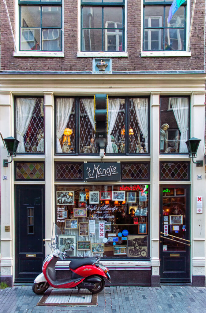 Front and entrance of the Cafe 't Mandje in Amsterdam, Netherlands