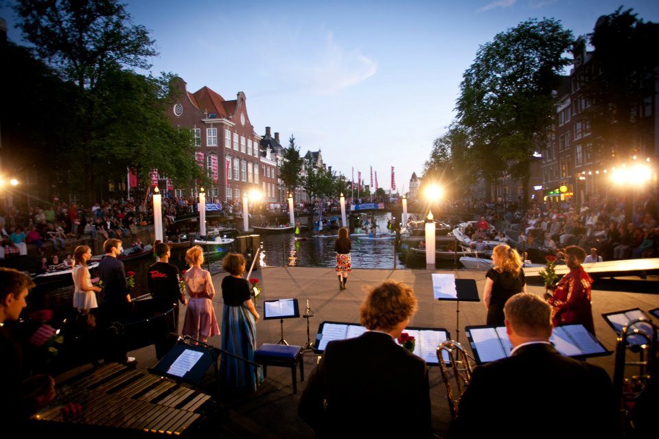 Live concert at the canal  during the Grachtenfestival in Amsterdam, Netherlands