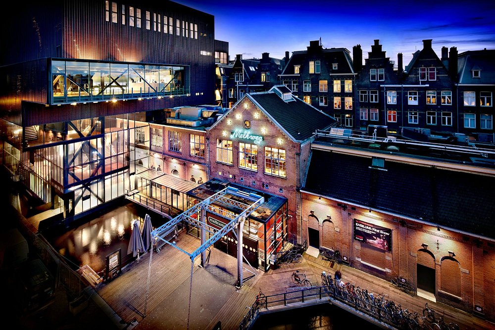 Aerial view of the Melkweg building in Amsterdam, Netherlands