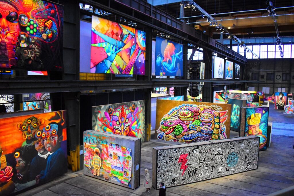 Different street arts displayed at the NDSM Wharf Street Art in Amsterdam, Netherlands