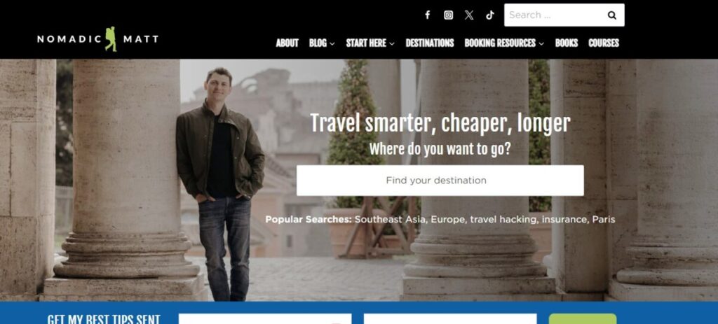 Nomadic Matt's Travel Site landing page