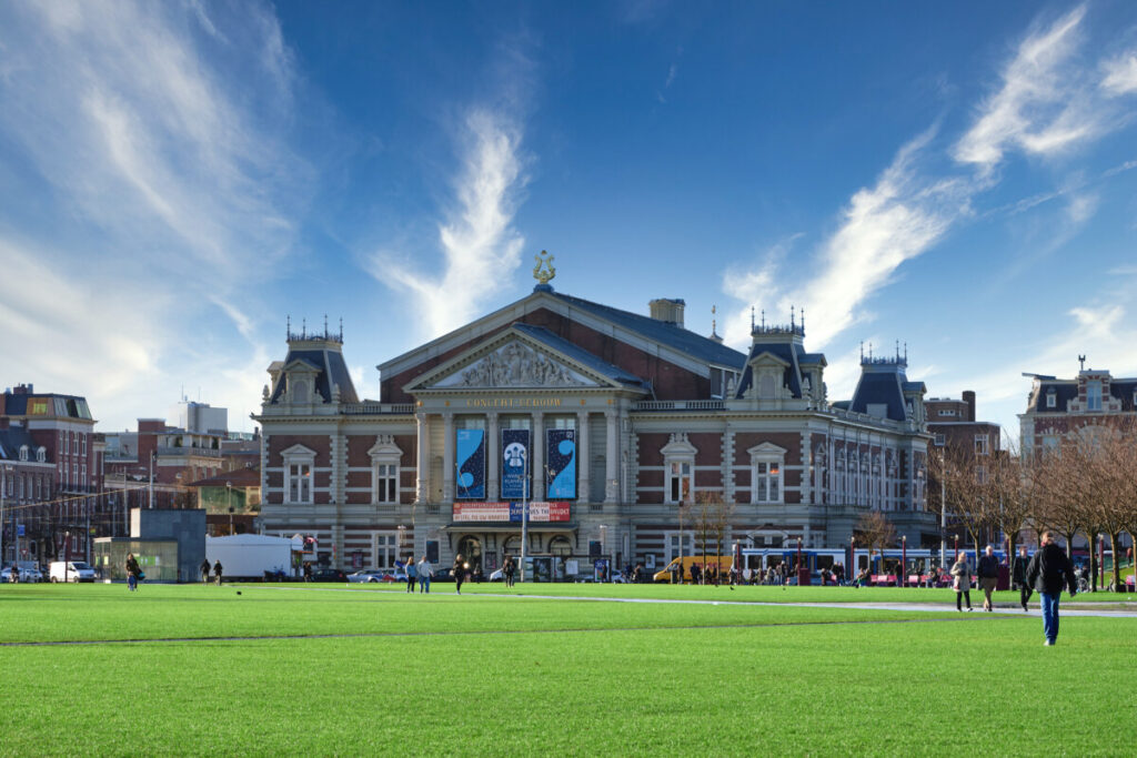 Building exterior of the Royal Concertgebouw concert hall in Amsterdam, Netherlands