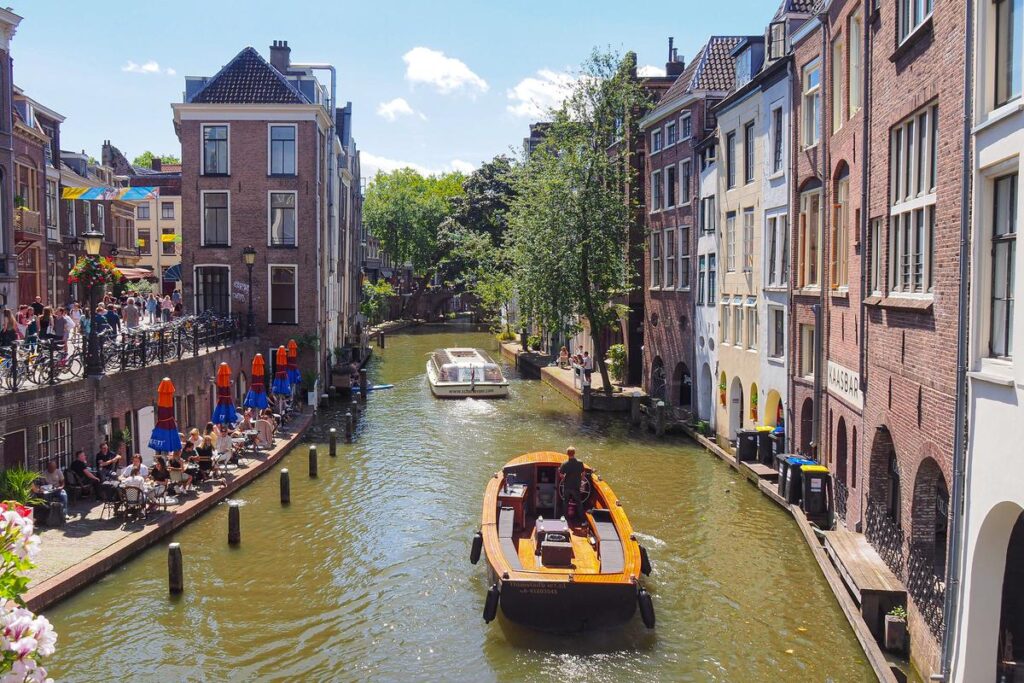 Canal Cruise along the historic houses in Utrecht, Netherlands