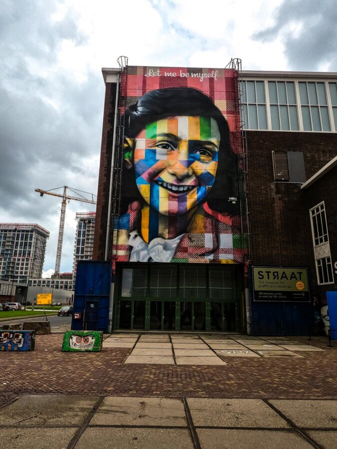 STRAAT Museum entrance with vibrant street art mural in Noord-Amsterdam